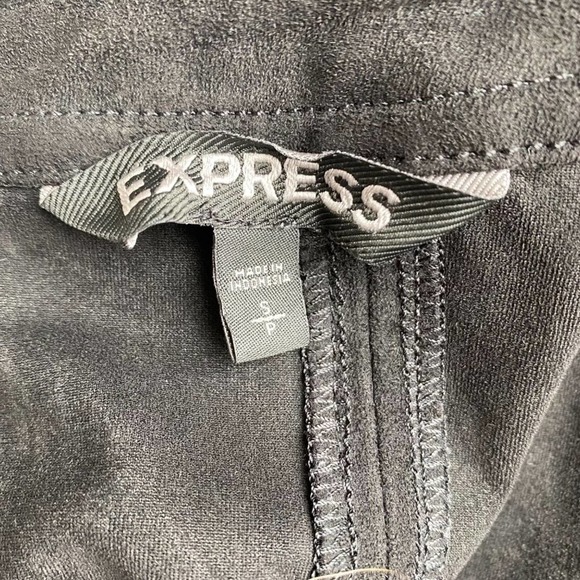 Express Womens Scalloped Mini Dress Small Black Suede-Like Cross Back Flare - Picture 8 of 9